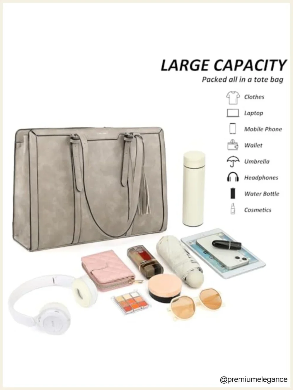 Waterproof PU Leather Laptop Tote Bag with Adjustable Strap, 15.6 Inch